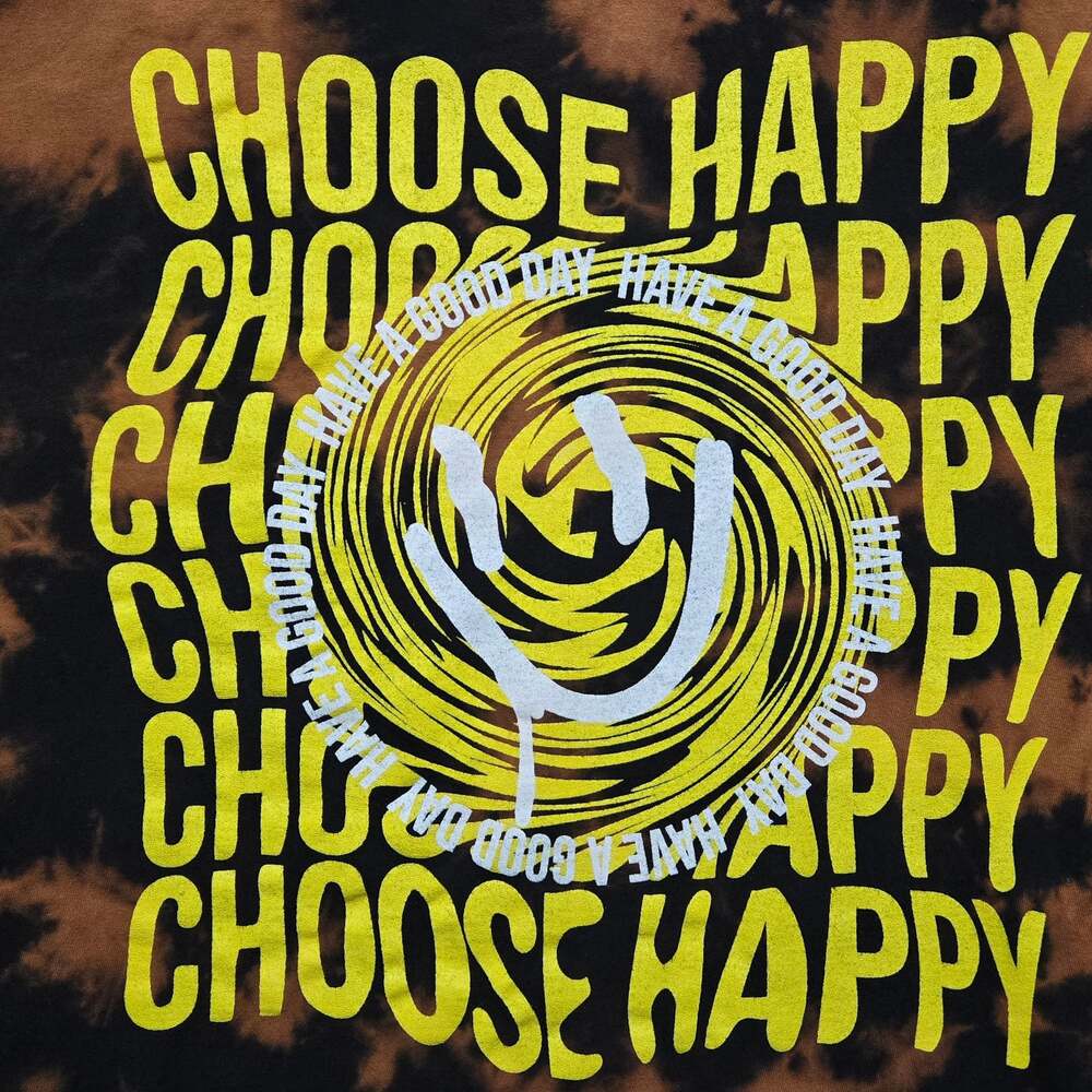 Choose Happy Smiley Face Tie Dye T-Shirt Black Brown